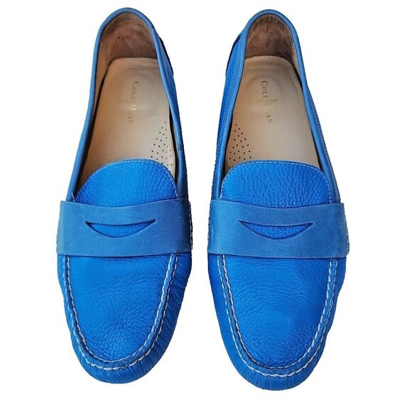 COLE HAAN Unisex Blue Grain Leather Driving Moccasins Loafer Shoes Sz 11B *READ* - Picture 1 of 16